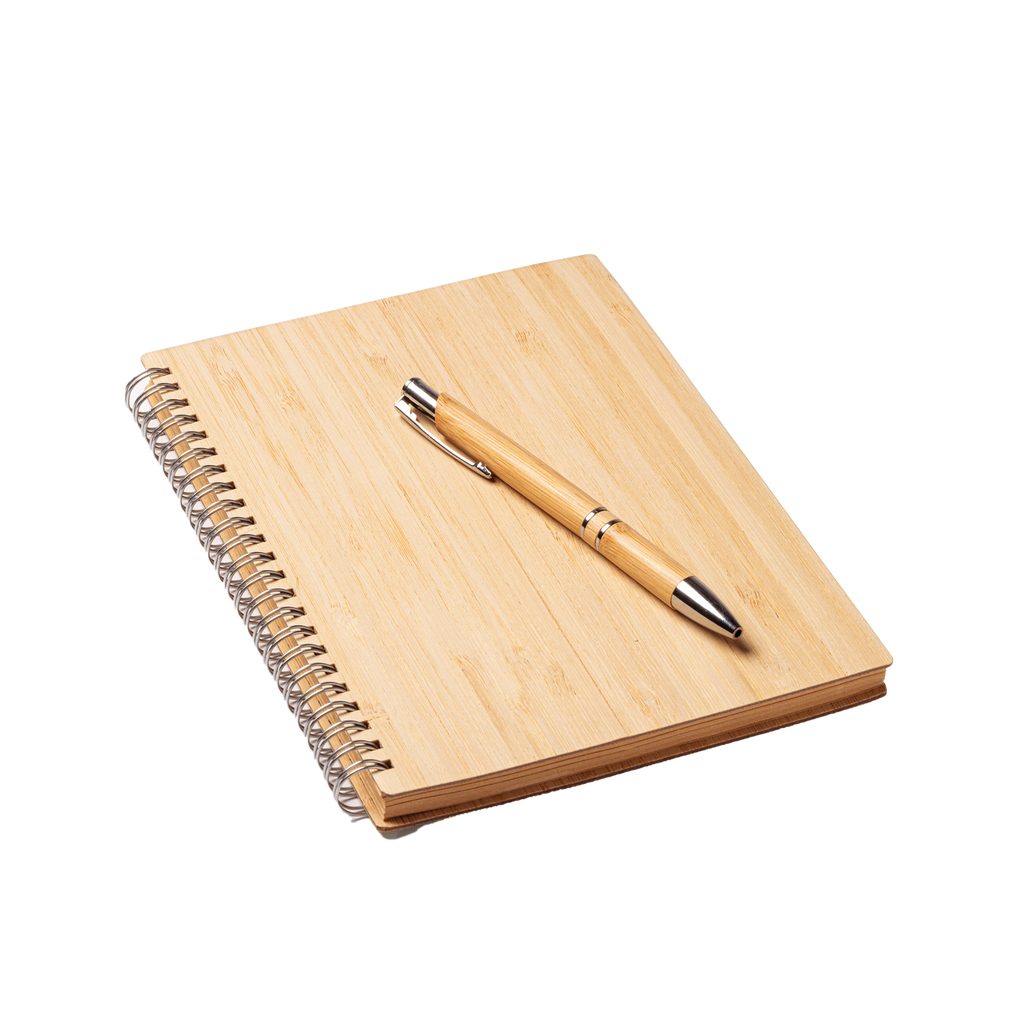 Kombis Bambusa stationery gift set with notepad and pens, eco-friendly bamboo design, ideal for writing and gifting.