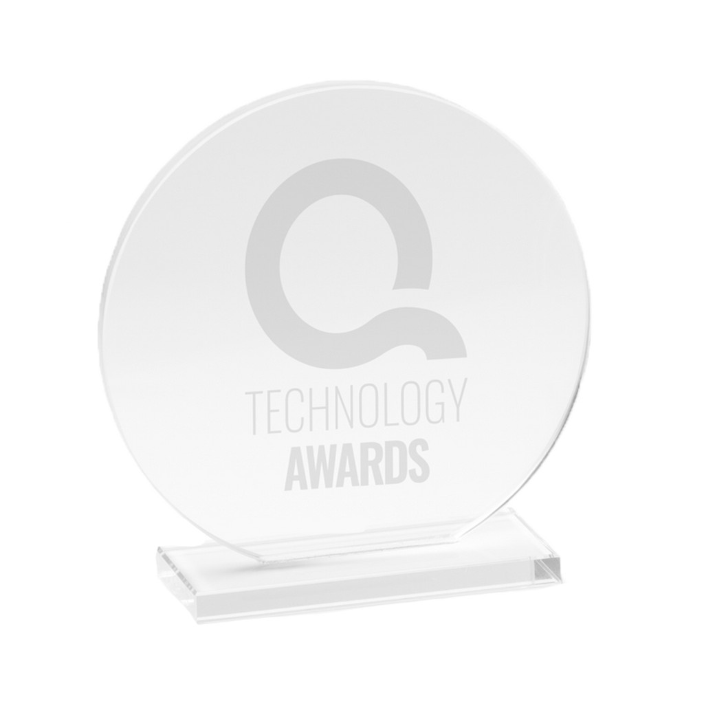 Kombis brand glass award with round design and laser engraving, suitable as a special gift or recognition trophy.