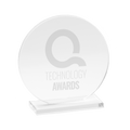 Kombis brand glass award with round design and laser engraving, suitable as a special gift or recognition trophy.
