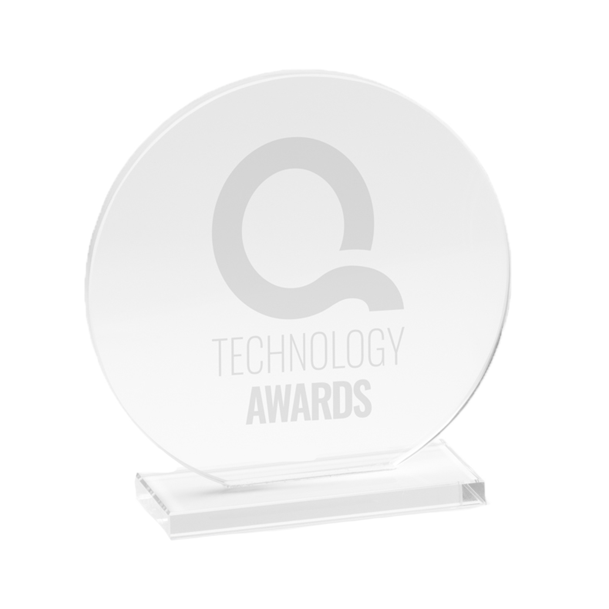 Kombis brand glass award with round design and laser engraving, suitable as a special gift or recognition trophy.