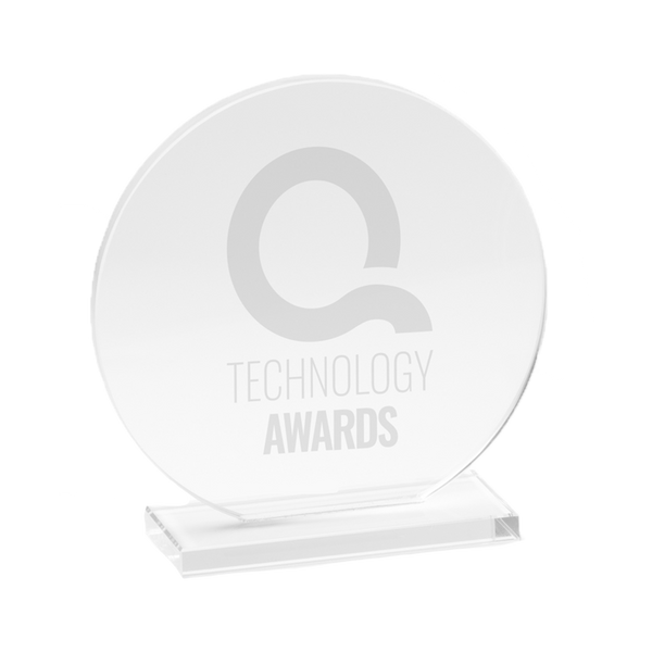 Kombis brand glass award with round design and laser engraving, suitable as a special gift or recognition trophy.