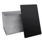 Set of 10 metal business cards with laser engraving by Kombis, showcasing sleek design and professional craftsmanship.