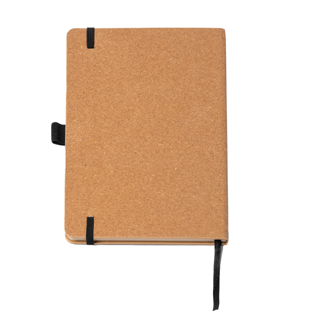 Kombis A5 paper journal with bamboo and cork covers, ideal as a gift, featuring natural textured materials and a compact size.