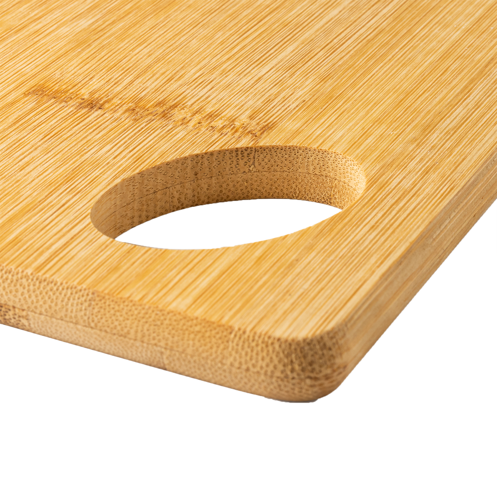Personalized bamboo kitchen serving board by Kombis, natural wood finish, ideal as a custom gift for culinary enthusiasts.