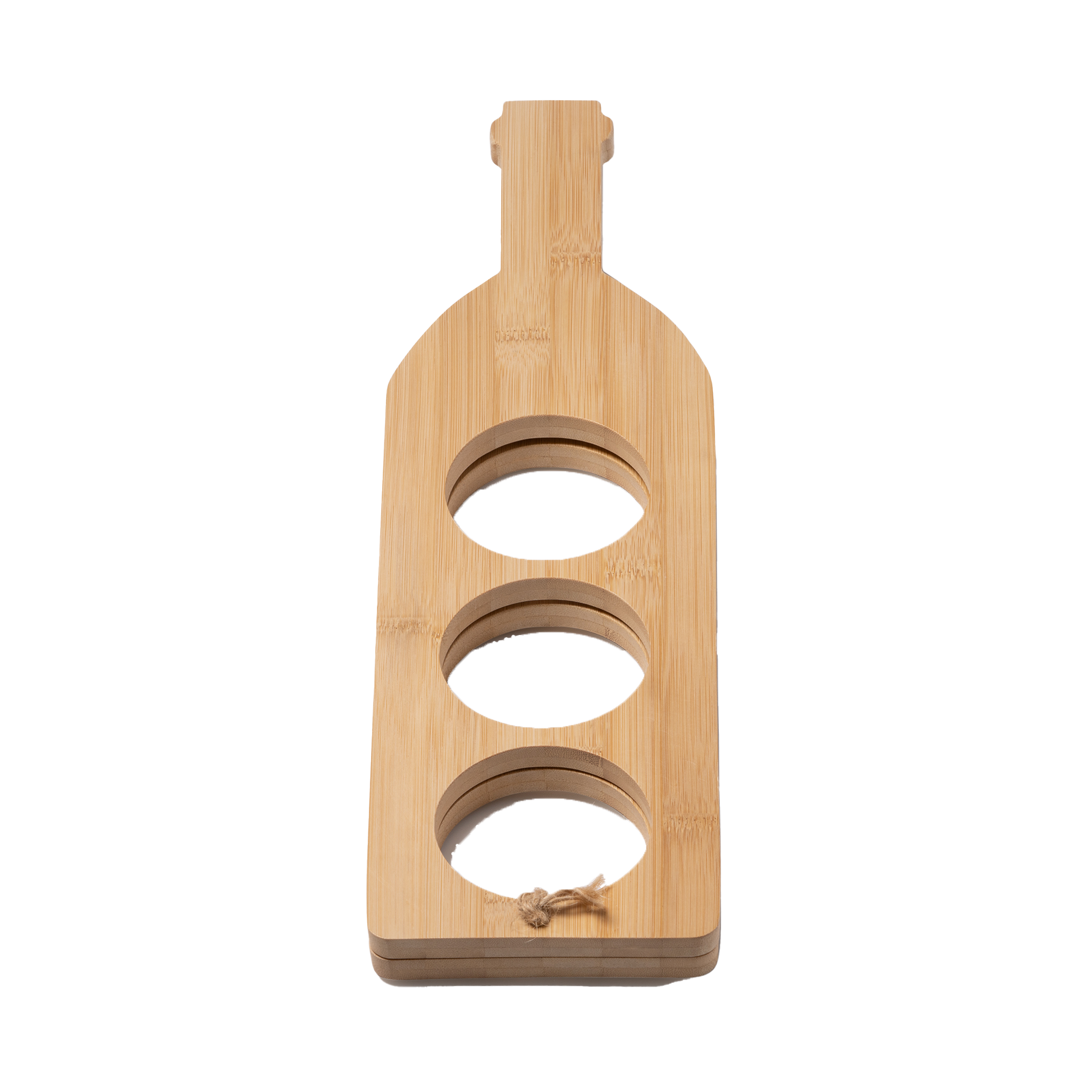 Kombis Bambusa vīna pudeļu statīvs ar lāzergravējumu, designed for three bottles, elegant gift presentation