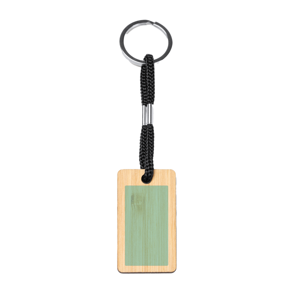 Personalized natural wood keychain gift by Kombis with engraved design, featuring a smooth wooden surface and metal keyring.