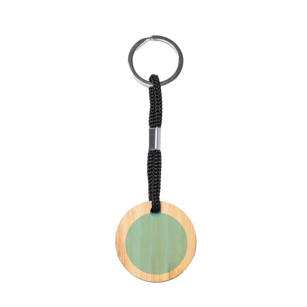 Personalized natural wood keychain gift featuring engraved design, crafted by Kombis, with a smooth wooden surface and keyring attachment.