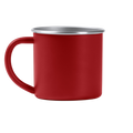 Steel mug with laser-engraved design, ideal as a gift, by Kombis, showcasing detailed craftsmanship on a sleek metal surface.