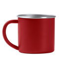 Steel mug with laser-engraved design, ideal as a gift, by Kombis, showcasing detailed craftsmanship on a sleek metal surface.