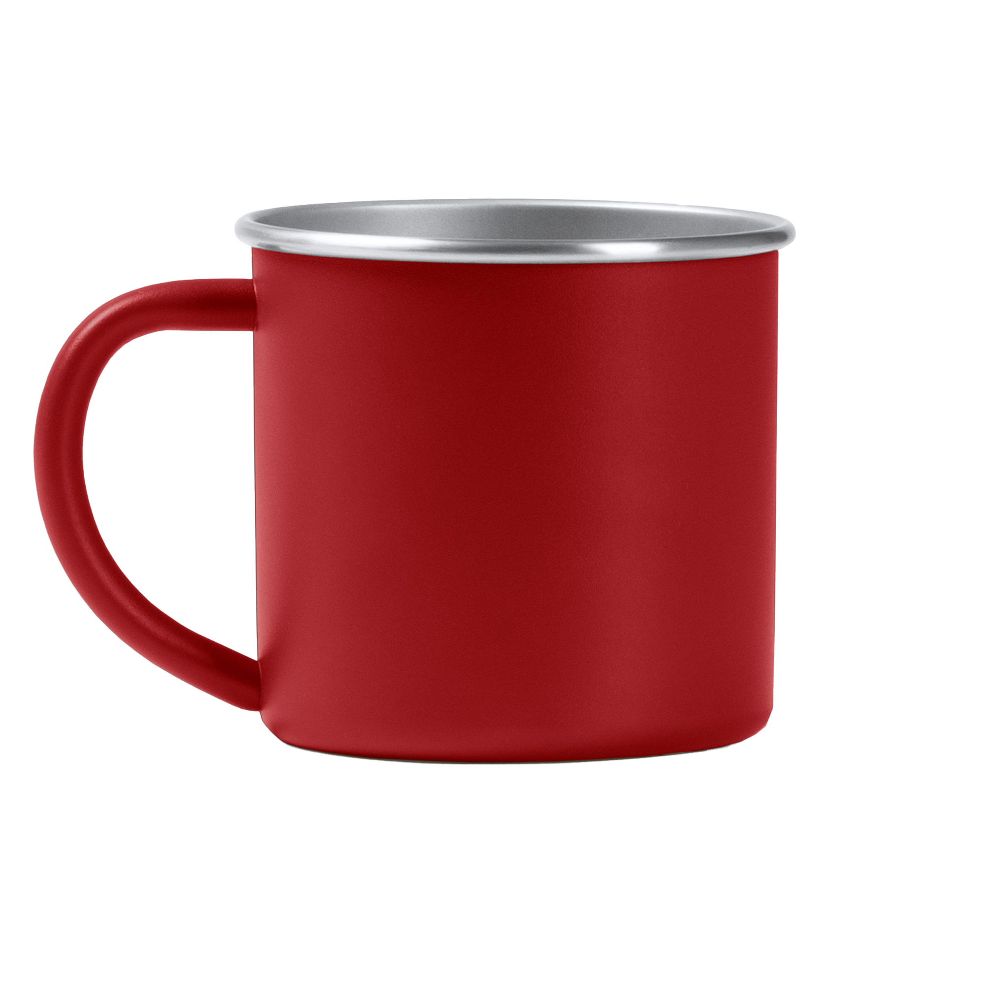 Steel mug with laser-engraved design, ideal as a gift, by Kombis, showcasing detailed craftsmanship on a sleek metal surface.