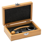 Kombis Elegants bambusa vīna piederumu komplekts ar lāzergravējumu, dāvana, including wine stopper and corkscrew in a stylish set