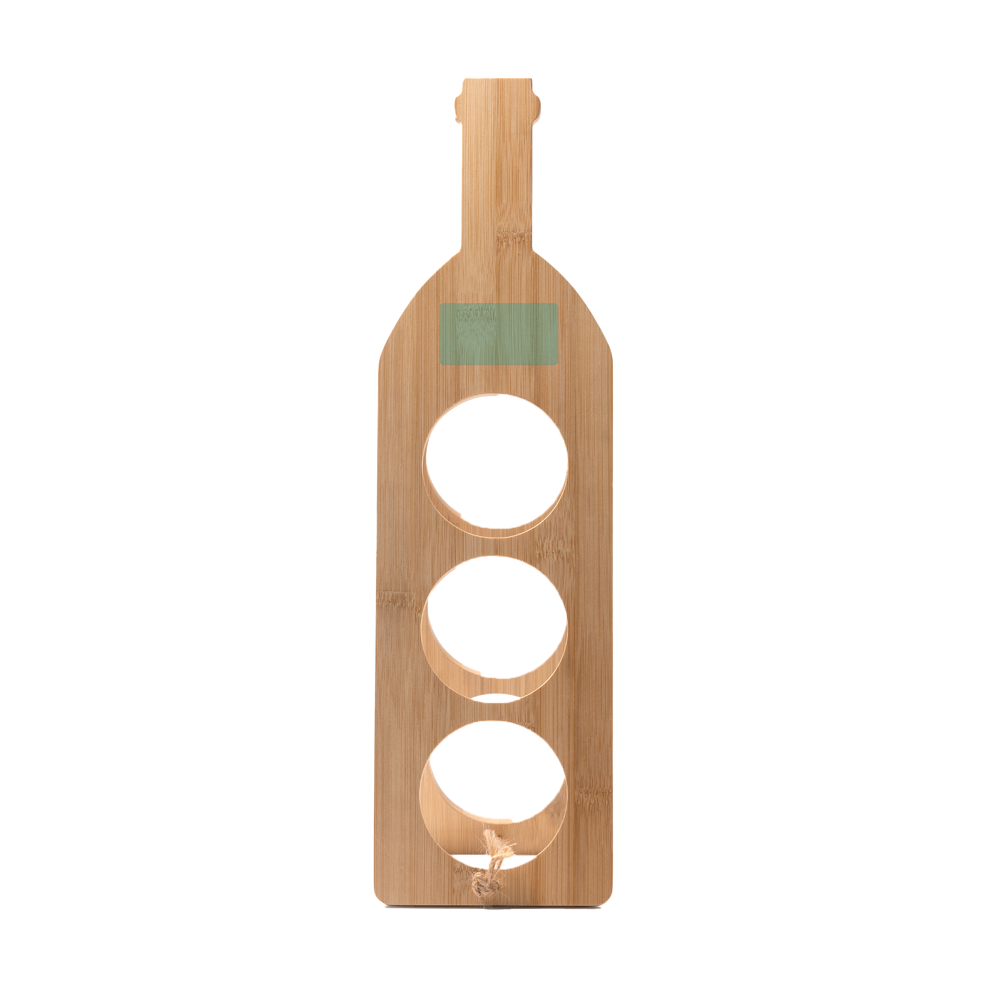Kombis Bambusa vīna pudeļu statīvs ar lāzergravējumu, designed for three bottles, perfect as a gift.