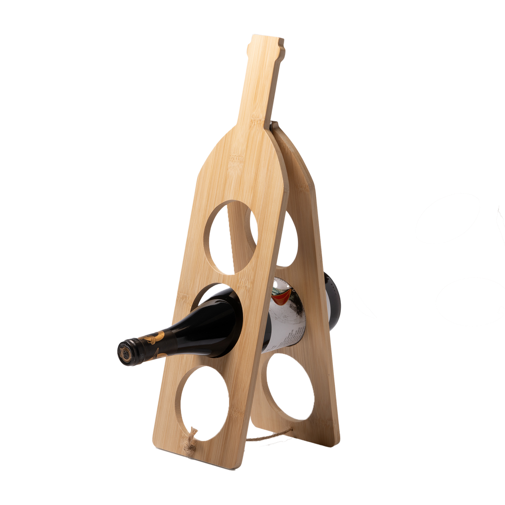 Kombis Bambusa vīna pudeļu statīvs ar lasergravējumu, holds 3 pudeles, elegant dāvanu priekšmets.