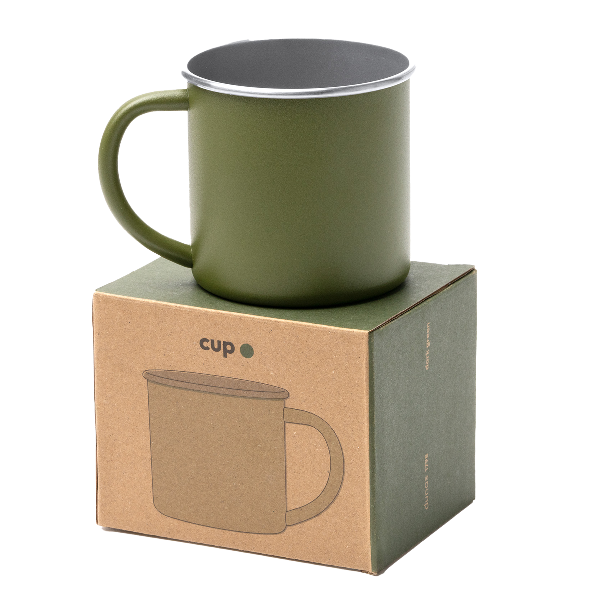 Steel mug with laser-engraved design, ideal as a gift, featuring the Kombis brand and a sleek, modern appearance.