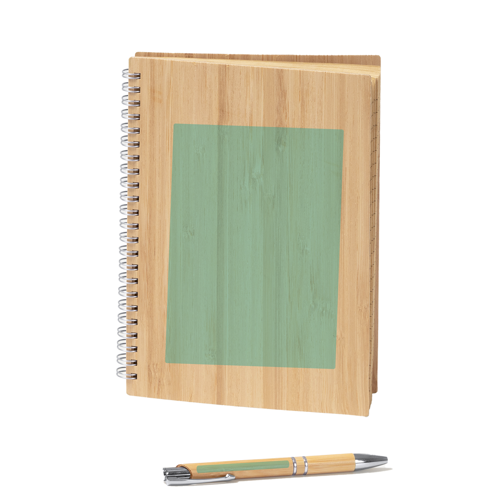 Kombis Bambusa stationery gift set with notepad and colorful pens on a white background, ideal for creative writing and gifting.