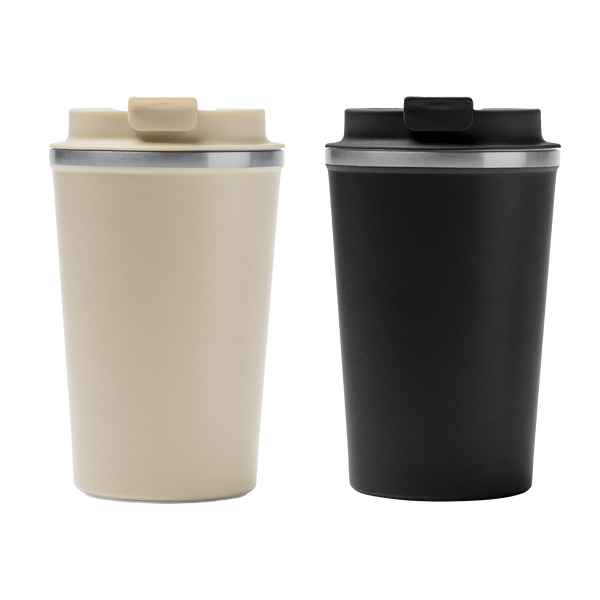 Kombis premium 450ml termo krūze ar lāzergravējumu, dāvana, ar ērtu rokturi un izturīgu stikla dizainu.