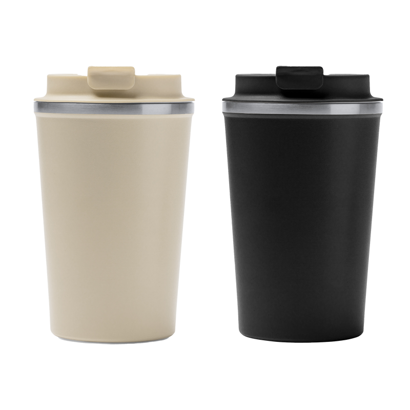 Kombis premium 450ml termo krūze ar lāzergravējumu, dāvana, ar ērtu rokturi un izturīgu stikla dizainu.