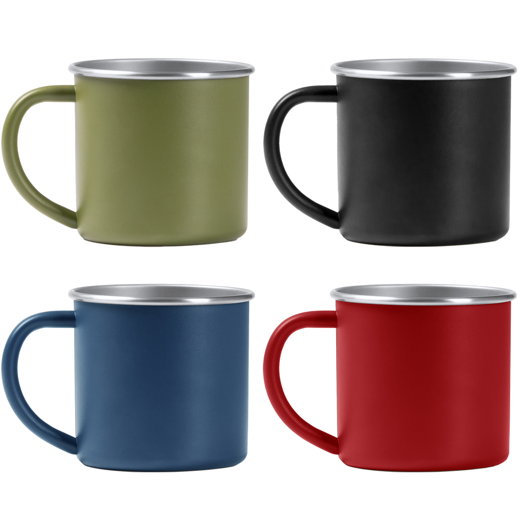 Kombis steel mug with laser-engraved design, suitable as a gift, showing detailed engraving on the metal surface.