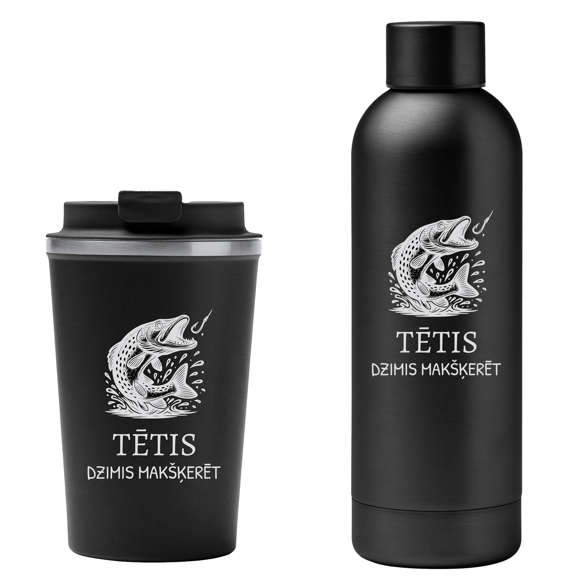 Lāzergravēta termo krūze / pudele "Tētis dzimis makšķerēt"