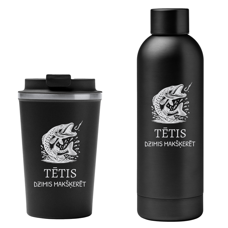 Lāzergravēta termo krūze / pudele "Tētis dzimis makšķerēt"