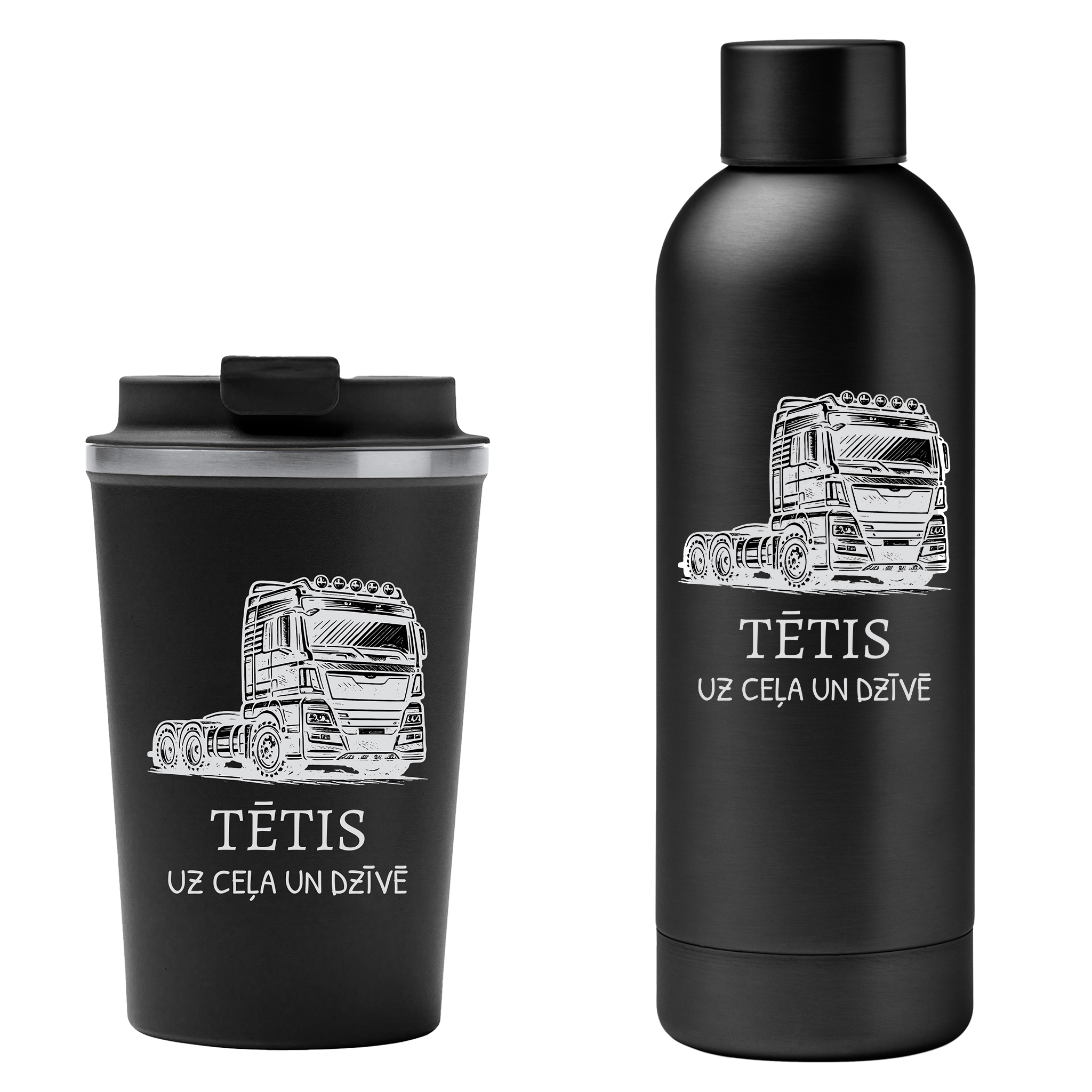 Lāzergravēta termo krūze / pudele "Tētis – uz ceļa un dzīvē"