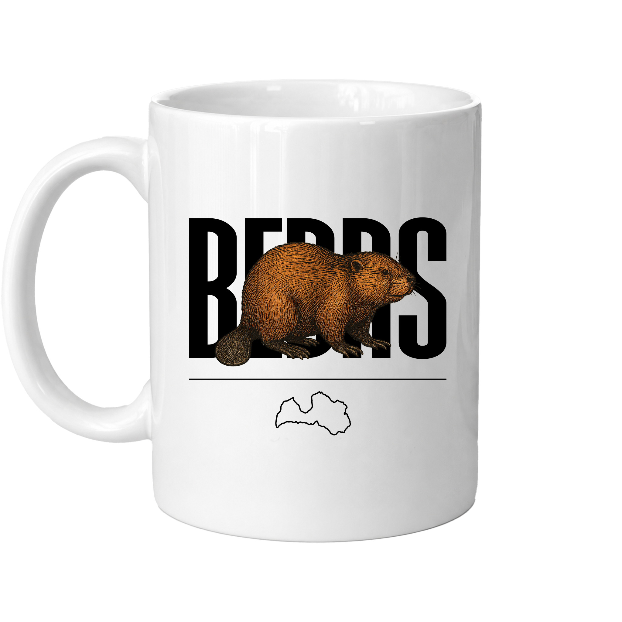Kombis Meža iemītnieki krūze "Bebrs" featuring a beaver illustration on ceramic mug for nature lovers