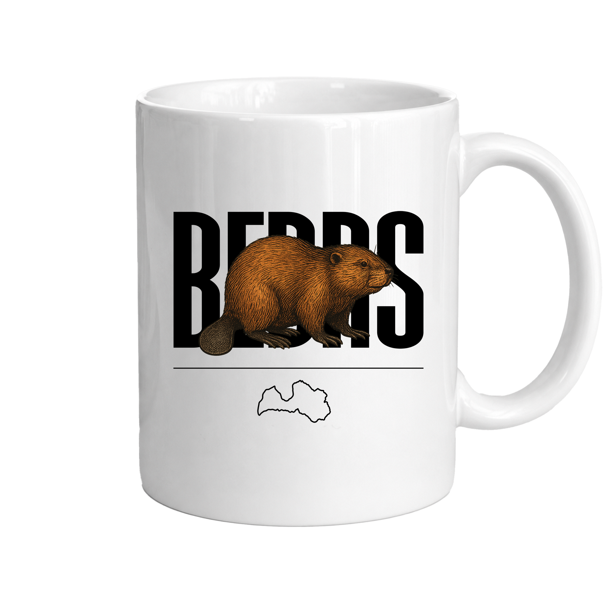 Kombis Meža iemītnieki krūze "Bebrs" with beaver illustration, ceramic mug featuring a woodland animal design.