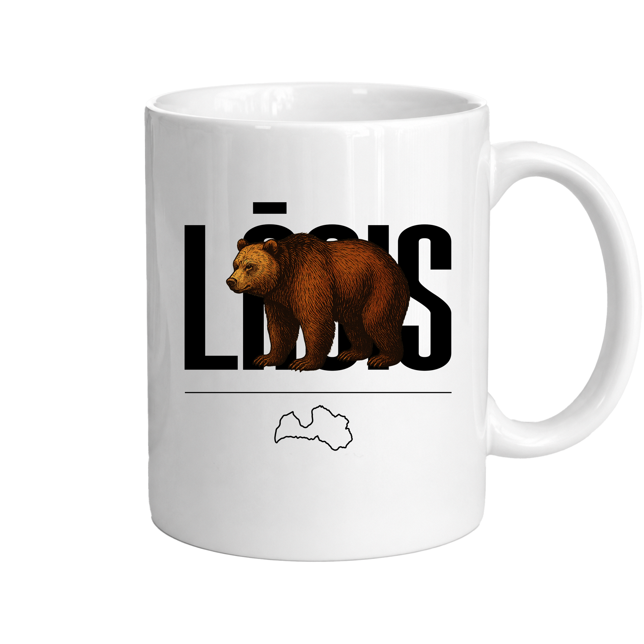 Kombis Meža iemītnieki krūze "Lācis" featuring a bear design on a ceramic mug with woodland animal illustrations.