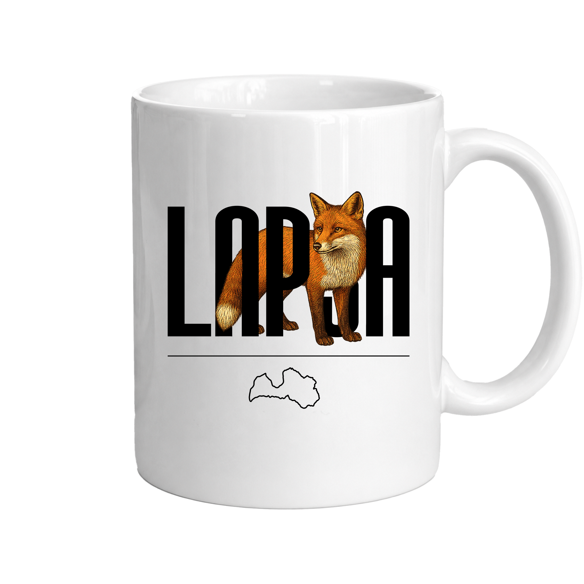 Kombis Meža iemītnieki krūze "Lapsa" featuring a cute fox illustration on ceramic mug for forest animal lovers.