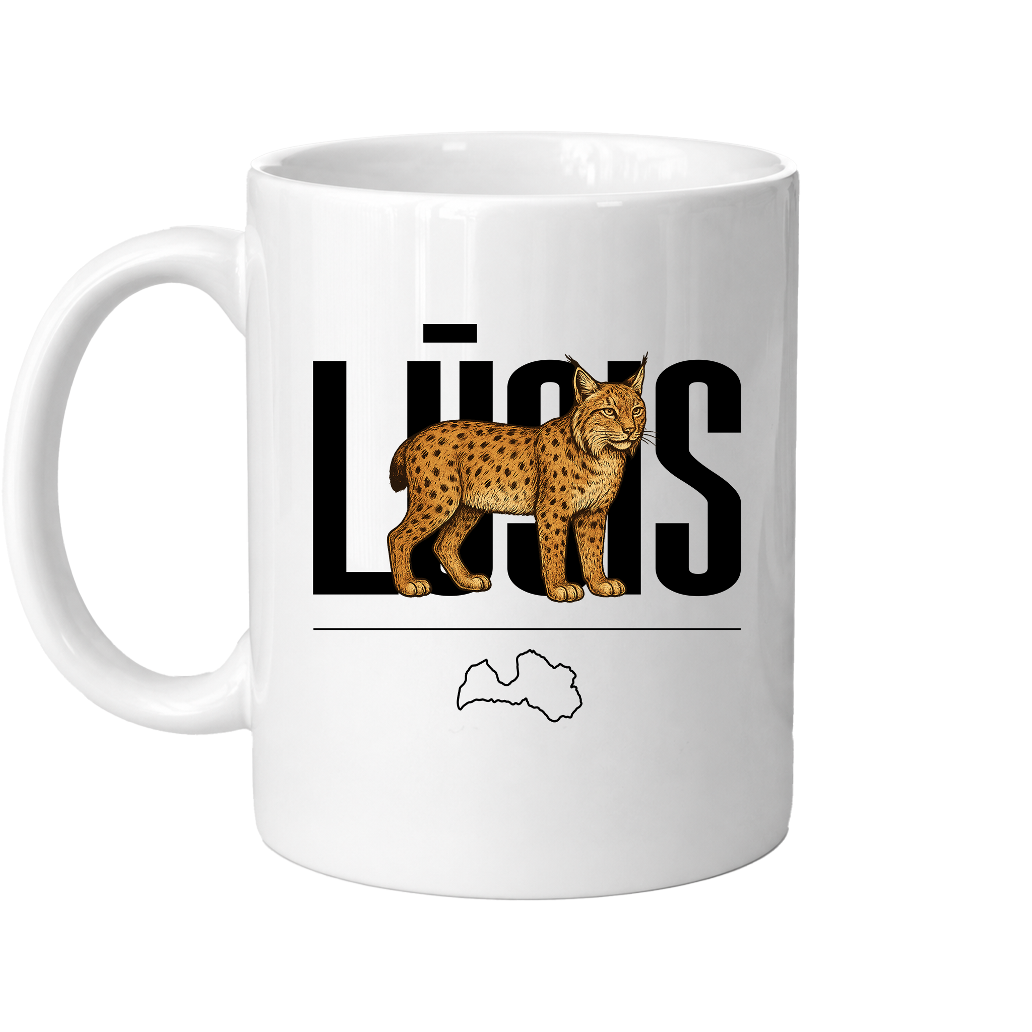 Kombis Meža iemītnieki krūze "Lūsis" featuring a cute cartoon moose design on a ceramic mug.