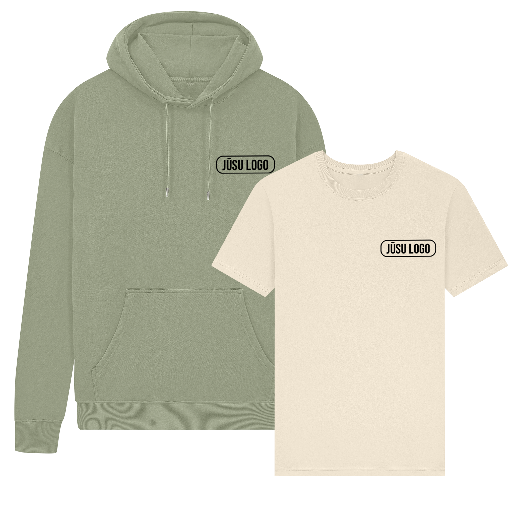 PREMIUM T-KREKLS UN HŪDIJS AR JŪSU LOGO