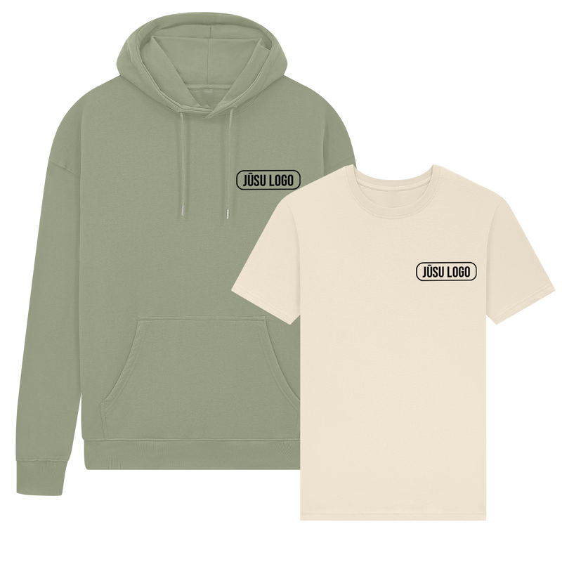 PREMIUM T-KREKLS UN HŪDIJS AR JŪSU LOGO