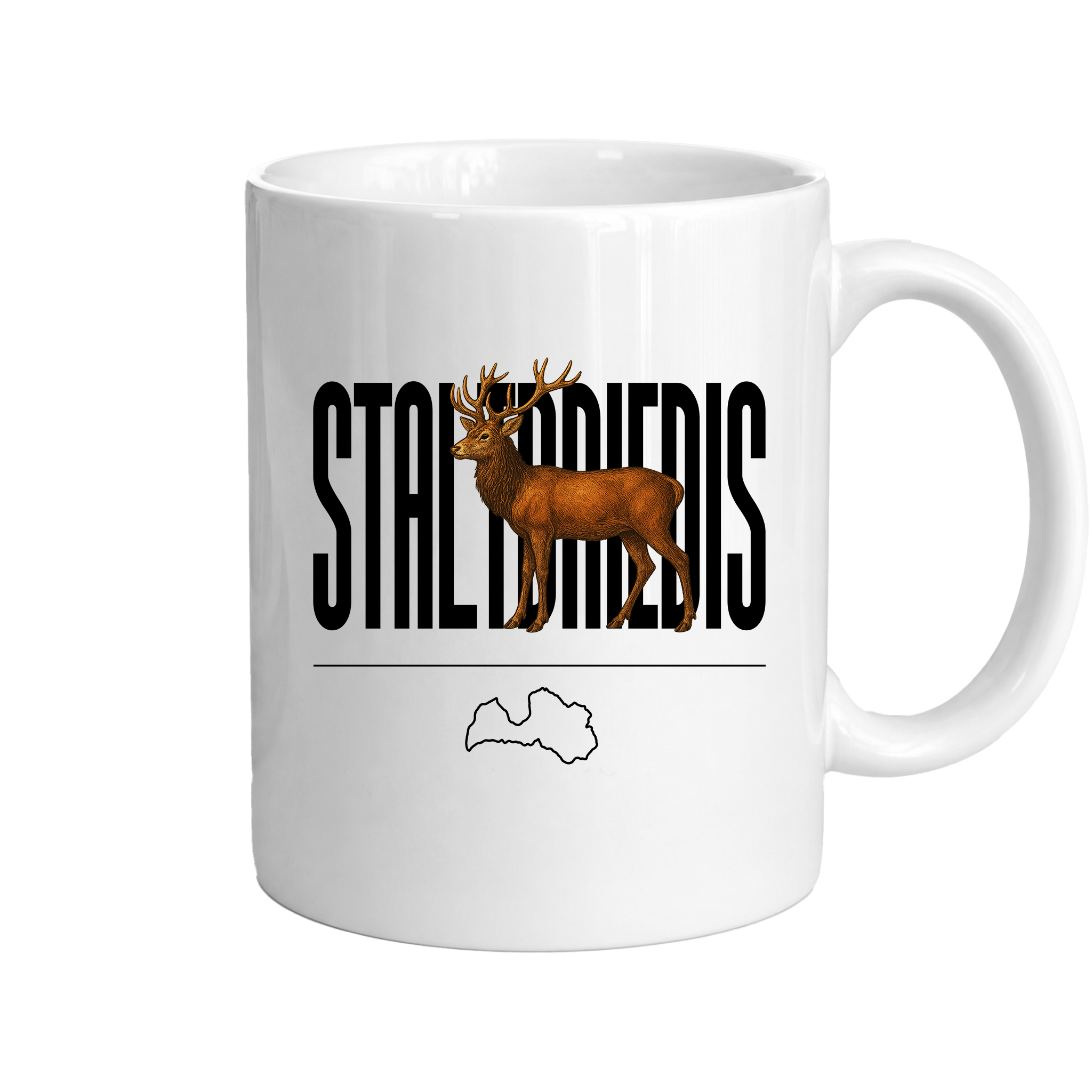 Kombis Meža iemītnieki krūze "Staltbriedis" with a woodland elk design on white ceramic surface.