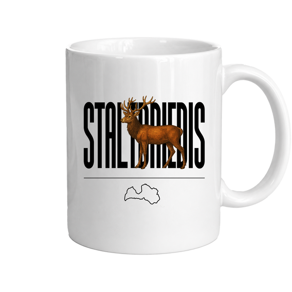 Kombis Meža iemītnieki krūze "Staltbriedis" with a woodland elk design on white ceramic surface.